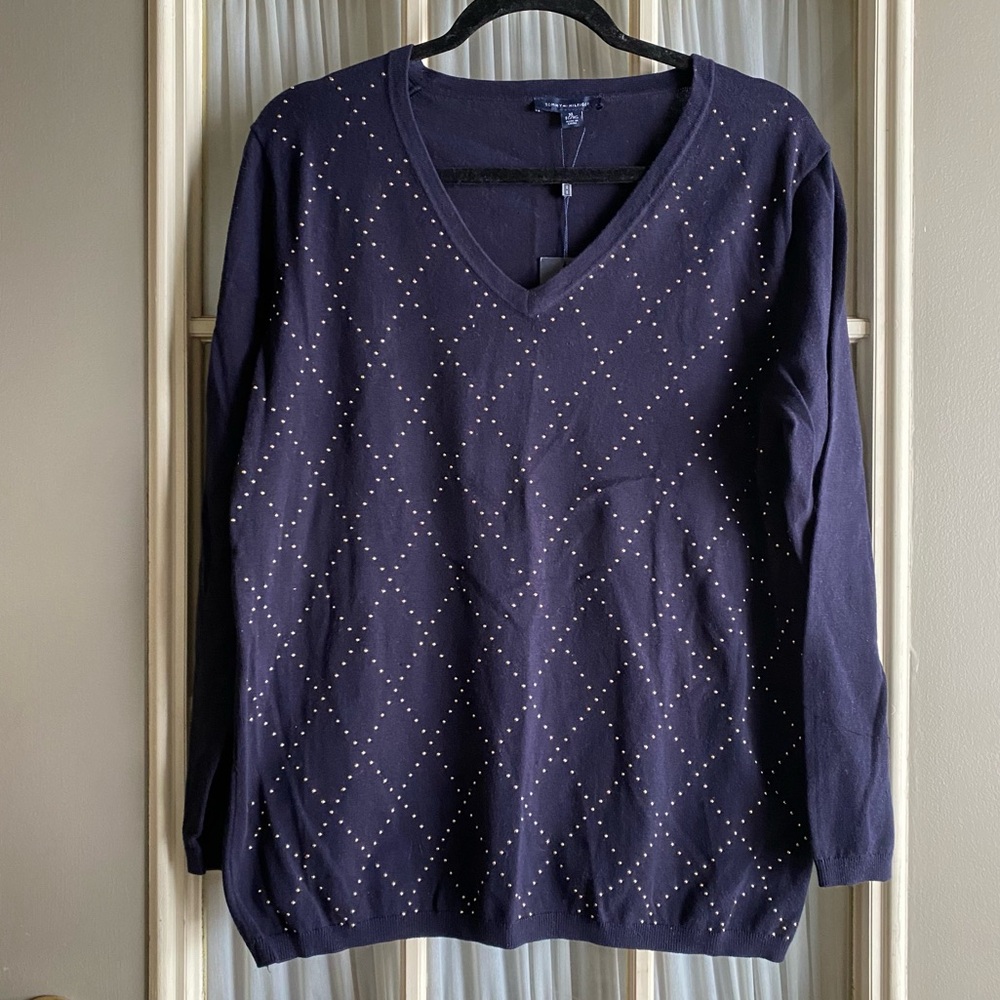 NWT Tommy Hilfiger navy blue rhinestone detail sweater